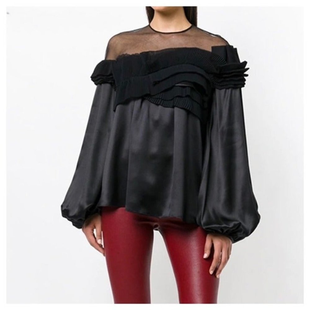 Black Silky Mesh Accent Top Size XS
